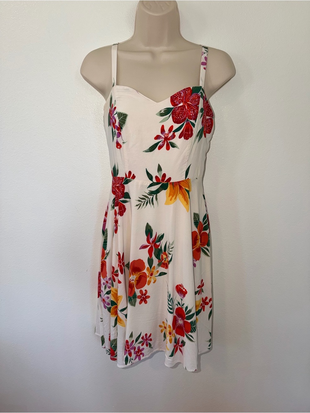 Old Navy Cream Mini Dress with Red & Yellow Floral Print